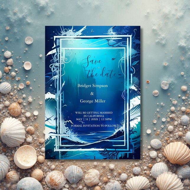 Invitation mariage de la vibe côtière bleue sécurité de la da (Créateur téléchargé)