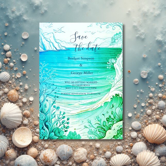 Invitation mariage de la vibe côtière bleue sécurité de la da (Créateur téléchargé)