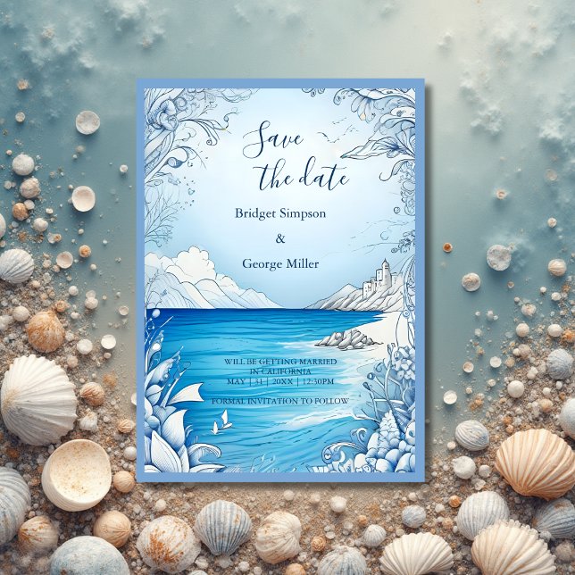 Invitation mariage de la vibe côtière bleue sécurité de la da (Créateur téléchargé)
