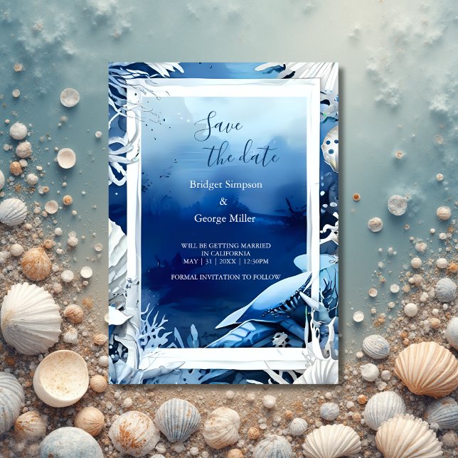 Invitation mariage de la vibe côtière bleue sécurité de la da (Créateur téléchargé)