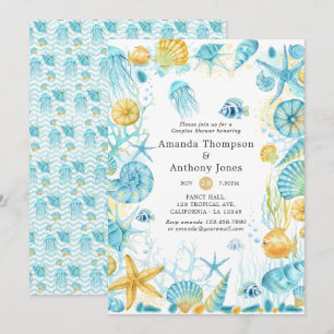 Invitation Mariage de la vie marine bleue et jaune pour coupl