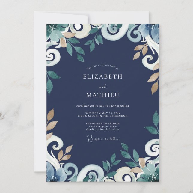 Invitation Mariage de la Vigne Dorée de Minuit (Devant)