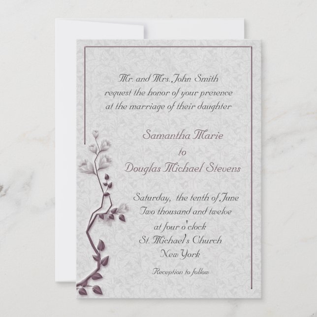 Invitation Mariage de la vigne florale de prune (Devant)