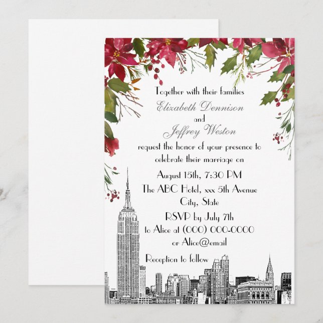 Invitation Mariage de la vue panoramique de NYC ESB Gravure H (Devant / Derrière)
