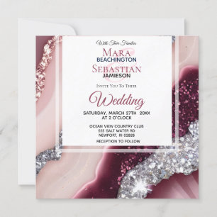 Invitation *~* Mariage de l'agate de BURGUNDY ROSE RSVP QR AR