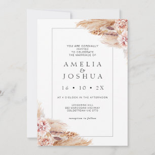 Invitation Mariage de laiton moderne Boho Blush Floral Pampas