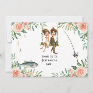 Invitation Mariage de l'amoureux de la pêche avec canne et fl