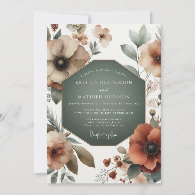 Invitation Mariage de l'anémone automnale sauge (Devant)