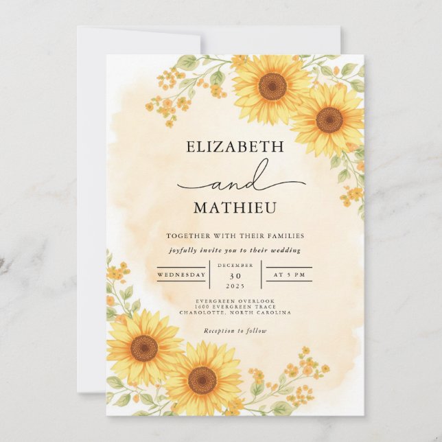 Invitation Mariage de l'angle floral jaune soleil (Devant)
