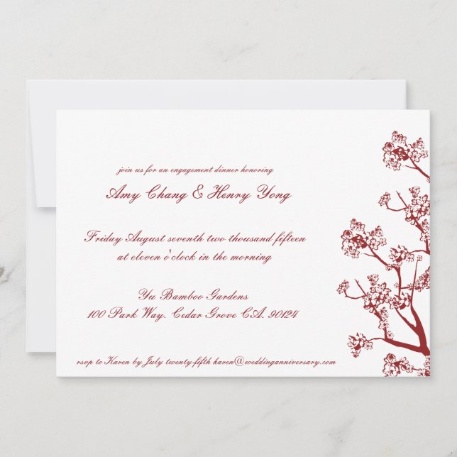 Invitation Mariage de l'anniversaire des fleurs de cerisiers  (Devant)