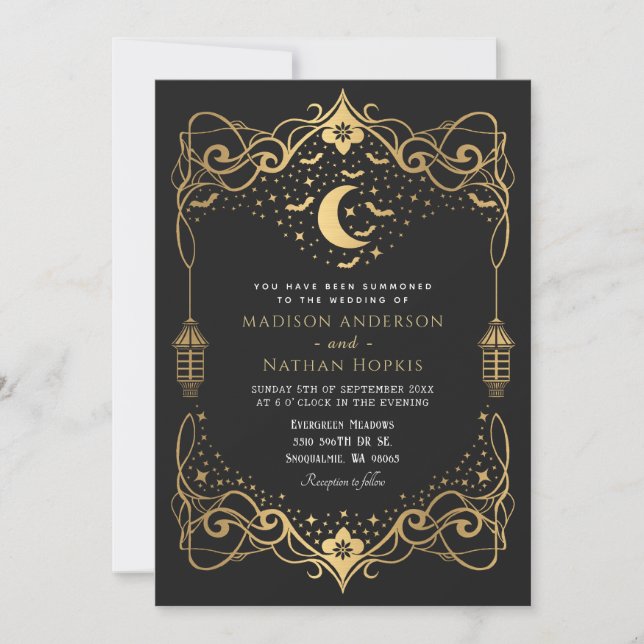 Invitation Mariage de lanterne de chauves-souris gothiques de (Devant)