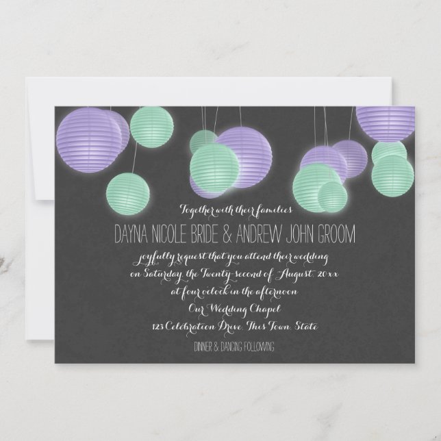 Invitation Mariage de lanternes en papier violet (Devant)