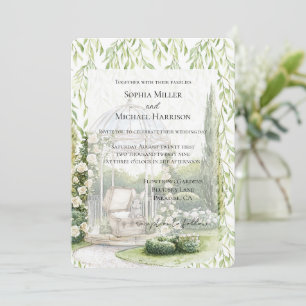 Invitation Mariage de lapin floral blanc aux feuilles vertes