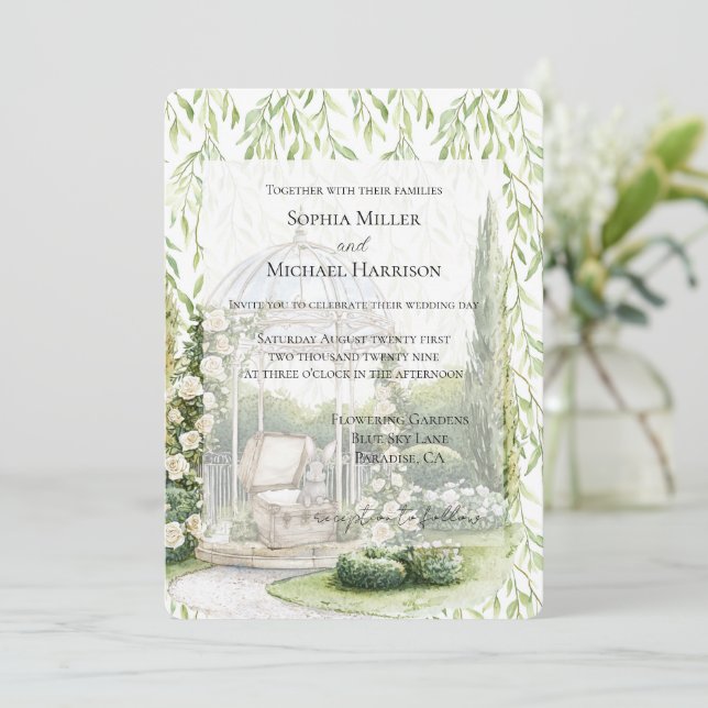 Invitation Mariage de lapin floral blanc aux feuilles vertes (Debout devant)