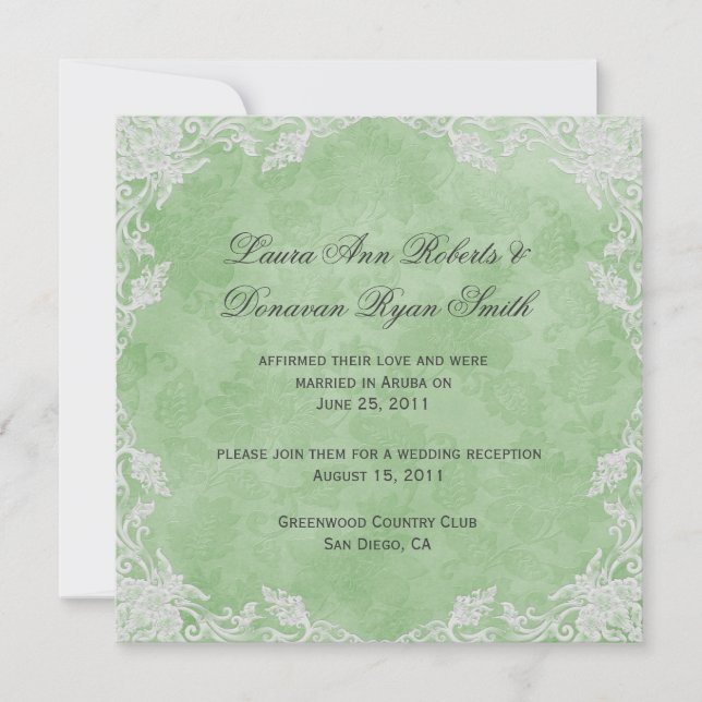 Invitation Mariage de l'après-mariage blanc vert de printemps (Devant)