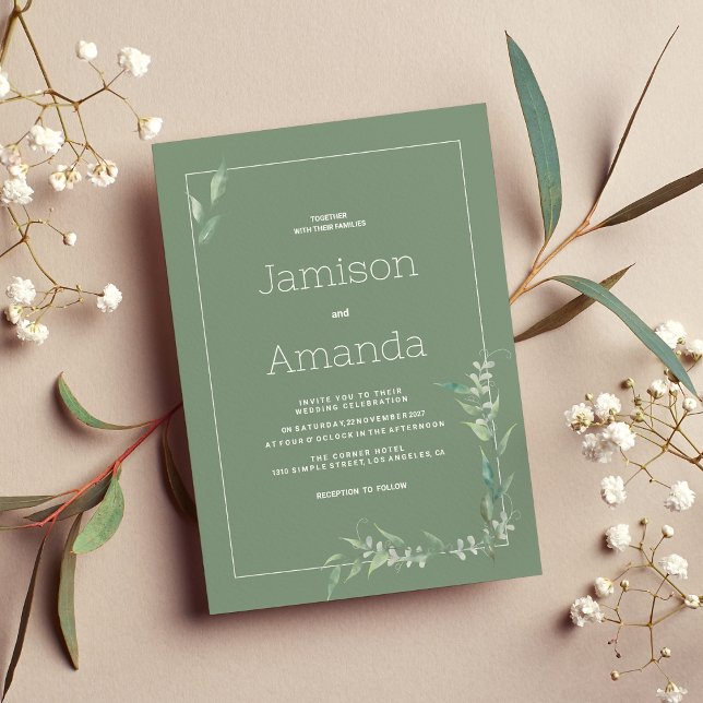 Invitation Mariage de l'aquarelle de la Monnaie (Mint watercolor botanical greenery Wedding )