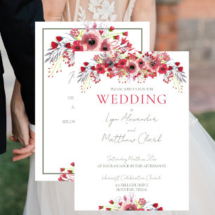 Invitation Mariage de l'aquarelle de printemps Pavot rouge fl