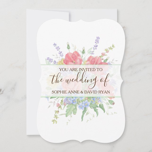 Invitation Mariage de l'aquarelle rustique Fleurs sauvages de (Devant)