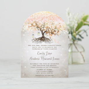 Invitation Mariage de l'arbre à feuilles en forme de cœur ros