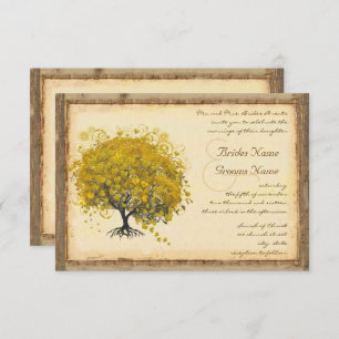 Invitation Mariage de l'arbre du coeur jaune rustique et roma