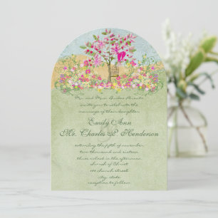 Invitation Mariage de l'arbre Inséparables de fleurs rose vie