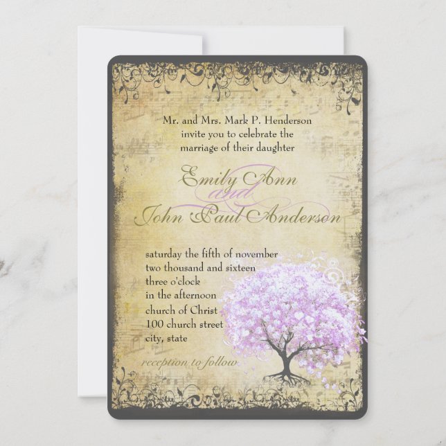 Invitation Mariage de l'arbre Lavande Pink Lavender (Dos)