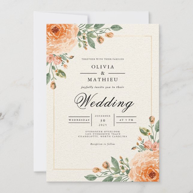 Invitation Mariage de l'arche de fleurs d'oranger subtiles (Devant)