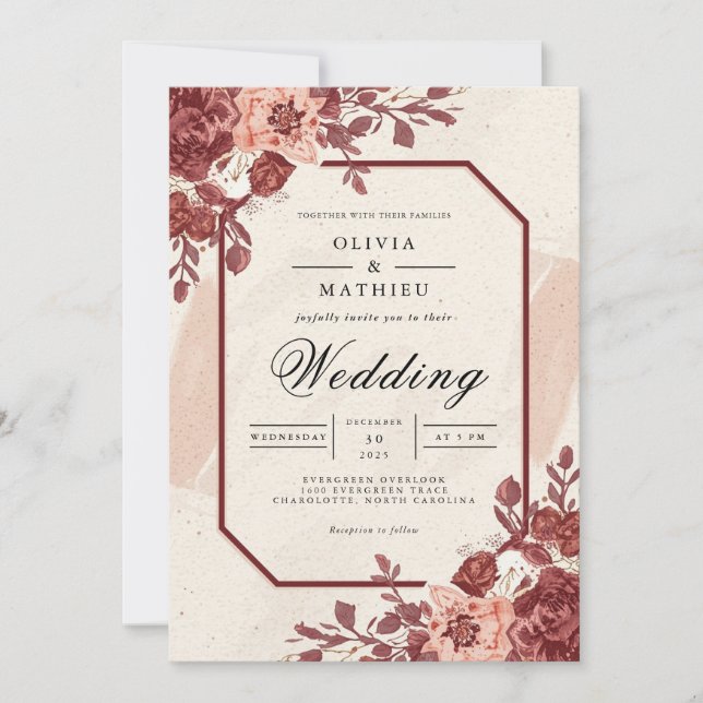 Invitation Mariage de l'architecture en fleurs de Crimson (Devant)