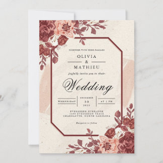 Invitation Mariage de l'architecture en fleurs de Crimson