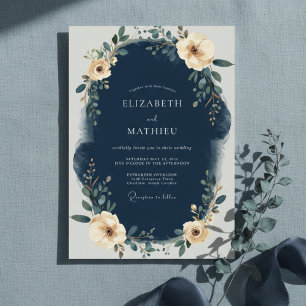 Invitation Mariage de laurier floral marine