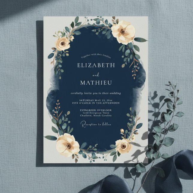 Invitation Mariage de laurier floral marine (Créateur téléchargé)