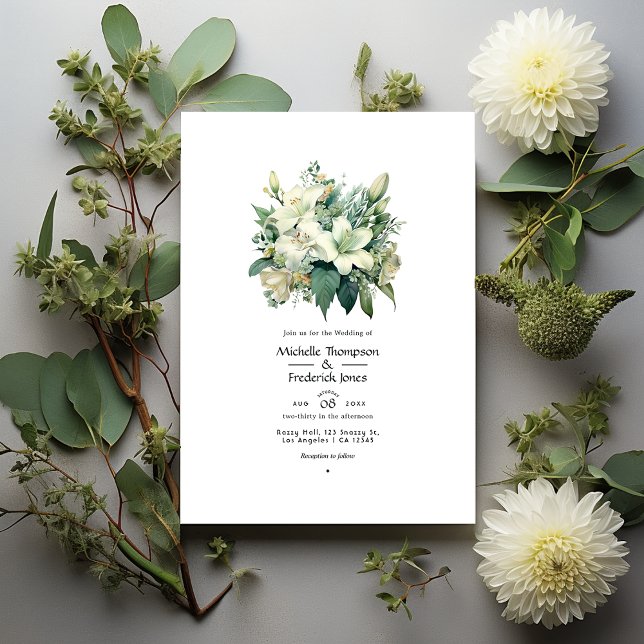 Invitation Mariage de l'automne floral blanc cassé et vert ch (Créateur téléchargé)