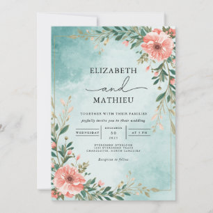Invitation Mariage de lavage à l'aqua floral à la broche Dust