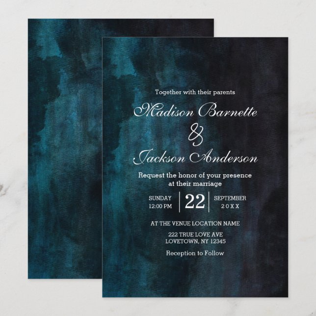 Invitation Mariage de lavage bleu marine et Turquoise Waterco (Devant / Derrière)