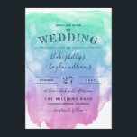 Invitation Mariage de lavage couleur bleu violet à la menthe<br><div class="desc">Aquarelle faire-part de mariage d'une aquarelle ombragée en vert menthe,  bleu et violet avec de charmantes fontes manuscrites en bleu marine.</div>