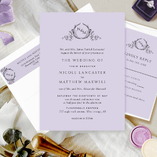 Invitation Mariage de Lavande de Monogramme officiel