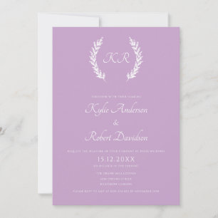 Invitation Mariage de lavande monogramme à faible épaisseur F