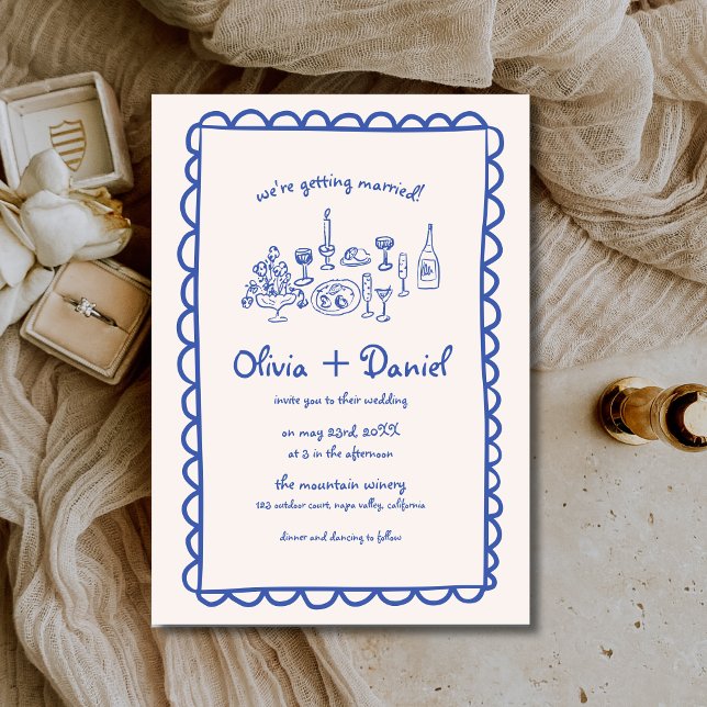 Invitation Mariage de l'écriture manuscrite bleue dessinée à  (Créateur téléchargé)