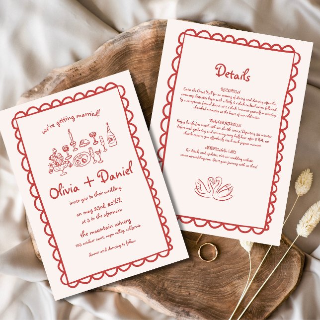 Invitation Mariage de l'écriture manuscrite rouge funky tiré  (Créateur téléchargé)