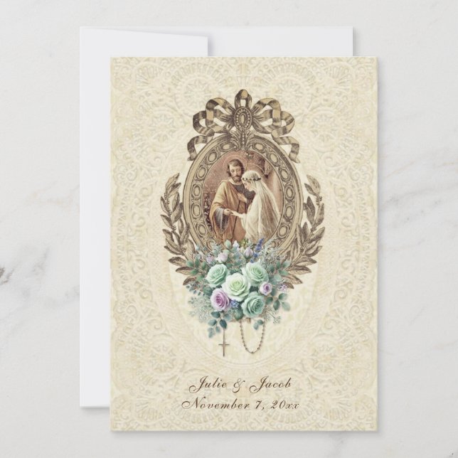 Invitation Mariage de l'Église catholique vintage (Devant)