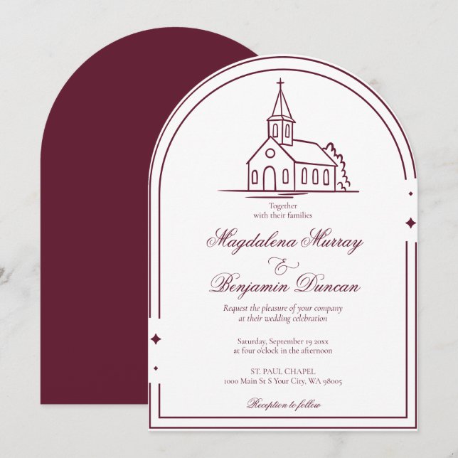 Invitation Mariage de l'église chapelle chrétienne de Bourgog (Devant / Derrière)