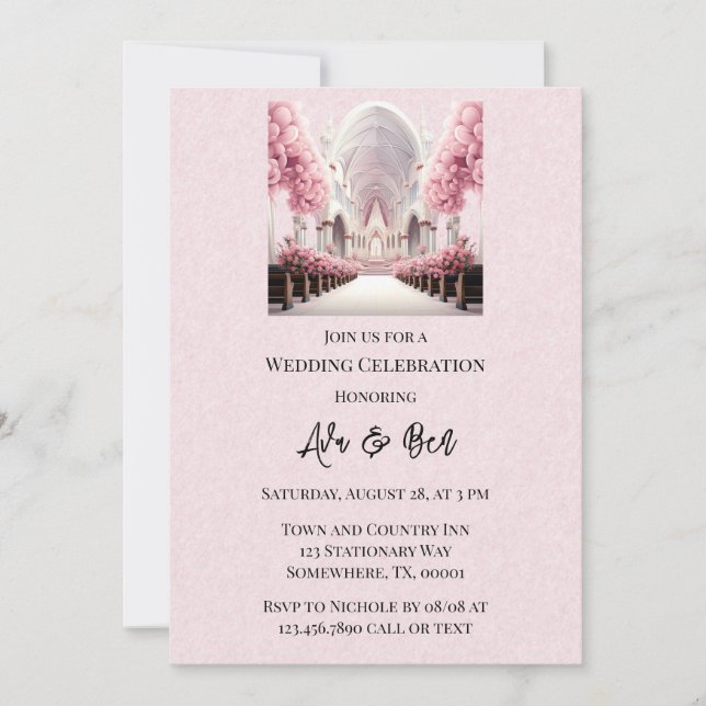 Invitation Mariage de l'église de l'arc floral rose (Devant)