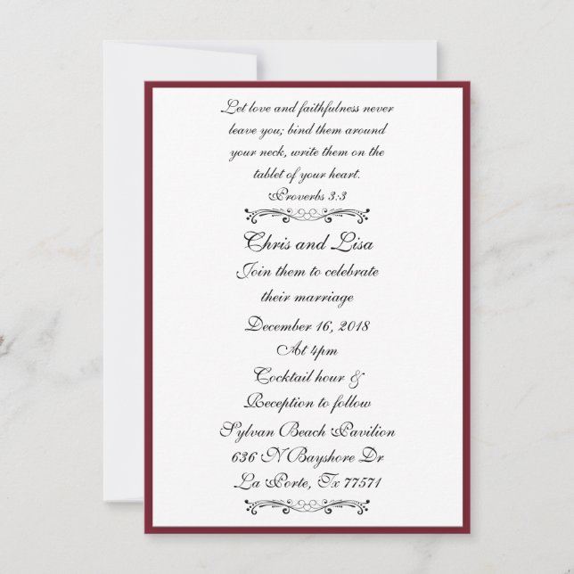 Invitation Mariage de l'Elegance Biblique Rouge Profond (Devant)