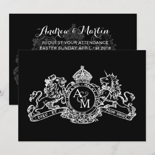 Invitation Mariage de l'emblème du Lion blanc noir Unicorn
