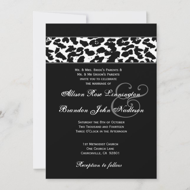 Invitation Mariage de léopard noir et blanc (Devant)