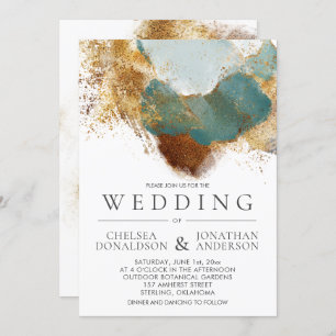 Invitation Mariage de lessivage Turquoise Gold Bronze