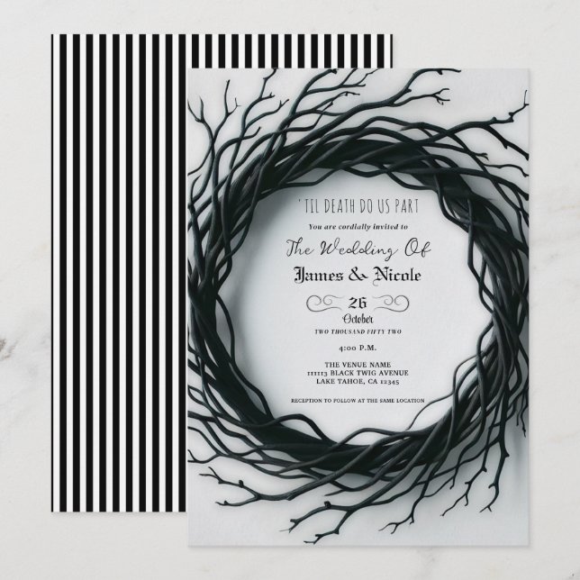 Invitation Mariage de l'Halloween de l'automne noir Twig (Devant / Derrière)