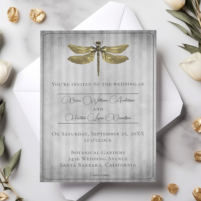 Invitation Mariage de libellules à bijoux en or (Gold Jeweled Dragonfly Wedding Invitation)
