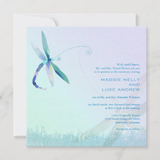 Invitation Mariage de libellules bleues du matin brumeux