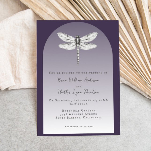 Invitation Mariage de libellules violettes foncées (Dark Purple Dragonfly Wedding Invitation)